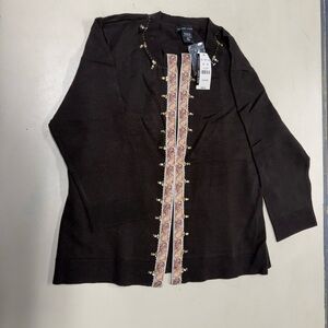 NWT NY&Co Brown Cardigan with Beaded Paisley Trim
